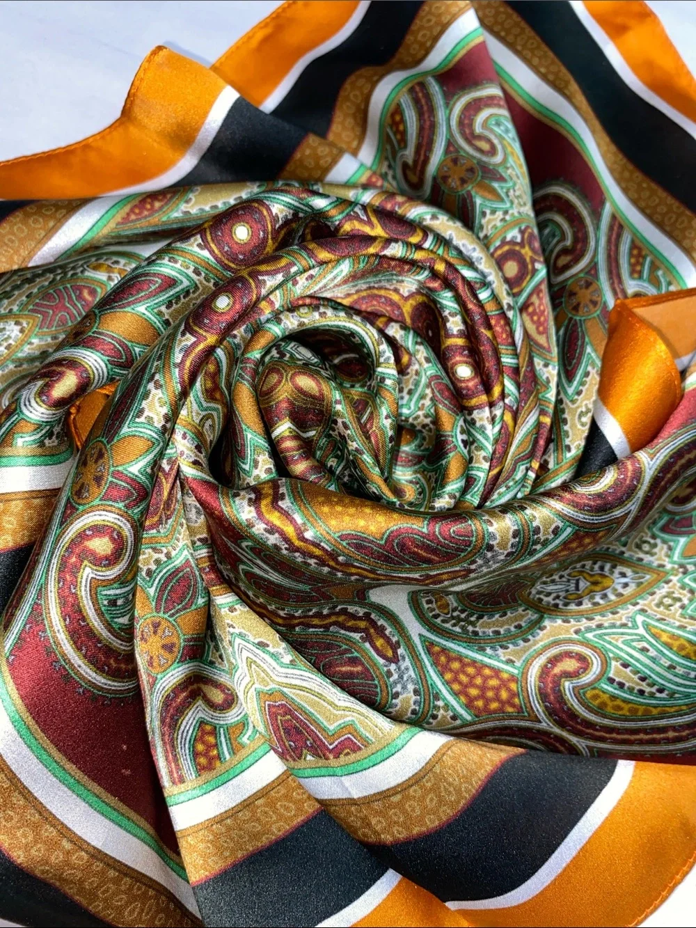 100% Silk Boho Paisley Versatile Classic Square Scarf Satin Finish 26”X 26”